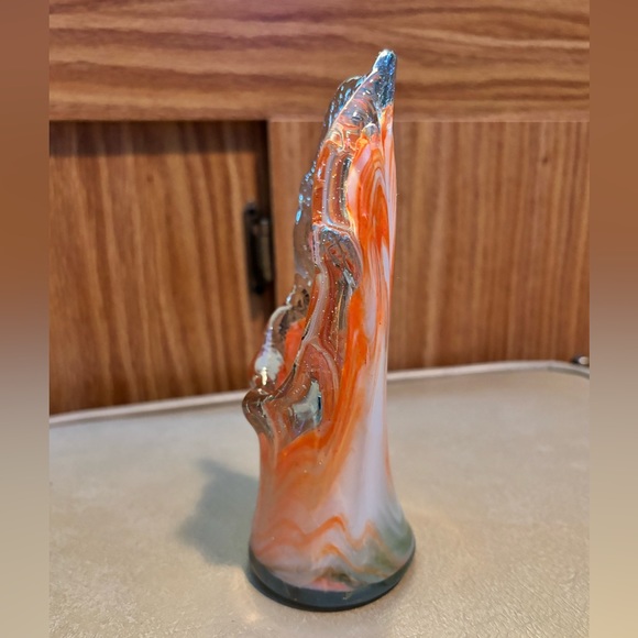 Hand Blown Swung Style Art Glass Vase Hand Made,Orange/White.Excellent Condition - Picture 3 of 8